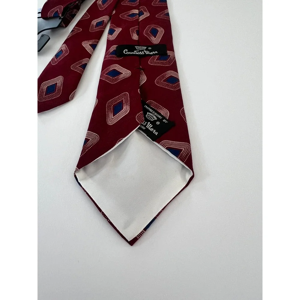 Countess Mara New York Silk Tie Burgundy Blue Geometric Diamond Impressioni Mens